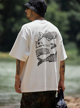 Quentin Marx日系男士重磅短袖T恤趣味印花户外露营休闲男装夏季