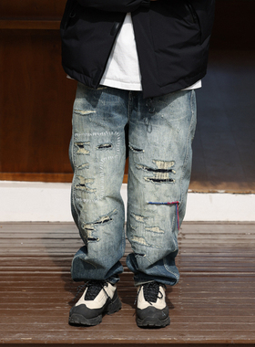 Quentin Marx日系男士重磅牛仔裤破坏工艺休闲裤长裤跨牛吊裆裤潮