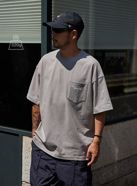 Quentin Marx日系男士重磅纯棉短袖T恤小领口宽松基础百搭男装夏