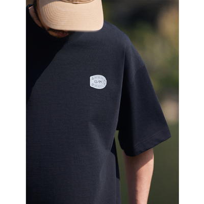 QuentinMarx日系重磅男士短袖马蹄印花纯棉T恤休闲宽松圆领潮牌夏