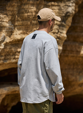 Quentin Marx日系男士320g重磅长袖T恤弧形下摆休闲宽松潮打底衫