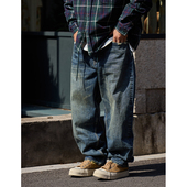 Quentin 潮男冬 宽松休闲直筒长裤 Marx日系男士 赤耳单宁猫须牛仔裤