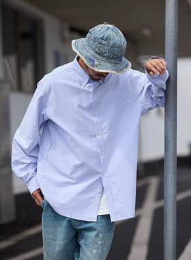 Quentin Marx日系复古男士条纹衬衫长袖衬衣宽松休闲潮牌秋季新品