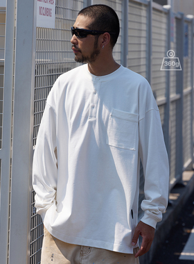 Quentin Marx日系复古男士重磅长袖亨利领T恤宽松休闲潮秋冬卫衣