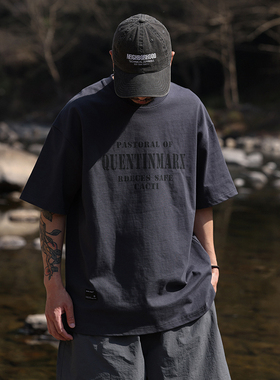 QuentinMarx日系男士320g重磅短袖T恤宽松休闲纯棉潮男tee青年夏