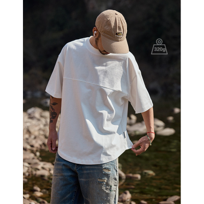 重磅男士纯棉弧形下摆短袖T