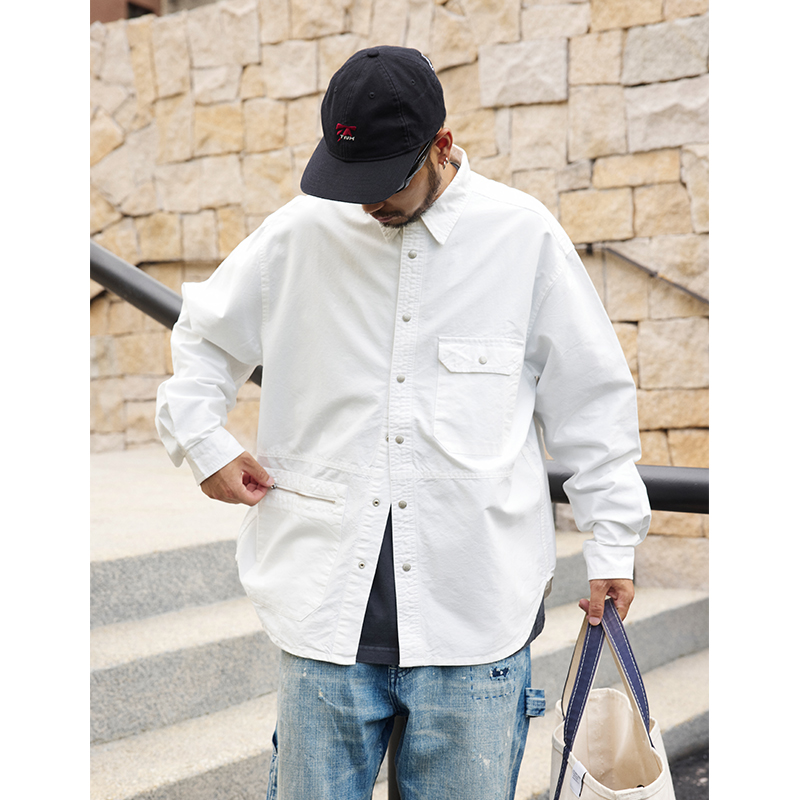 Quentin Marx日系纯棉男士长袖衬衫宽松休闲工装衬衣外套潮牌秋季