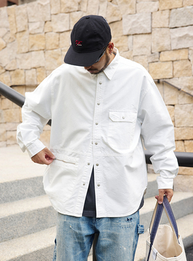 Quentin Marx日系纯棉男士长袖衬衫宽松休闲工装衬衣外套潮牌秋季