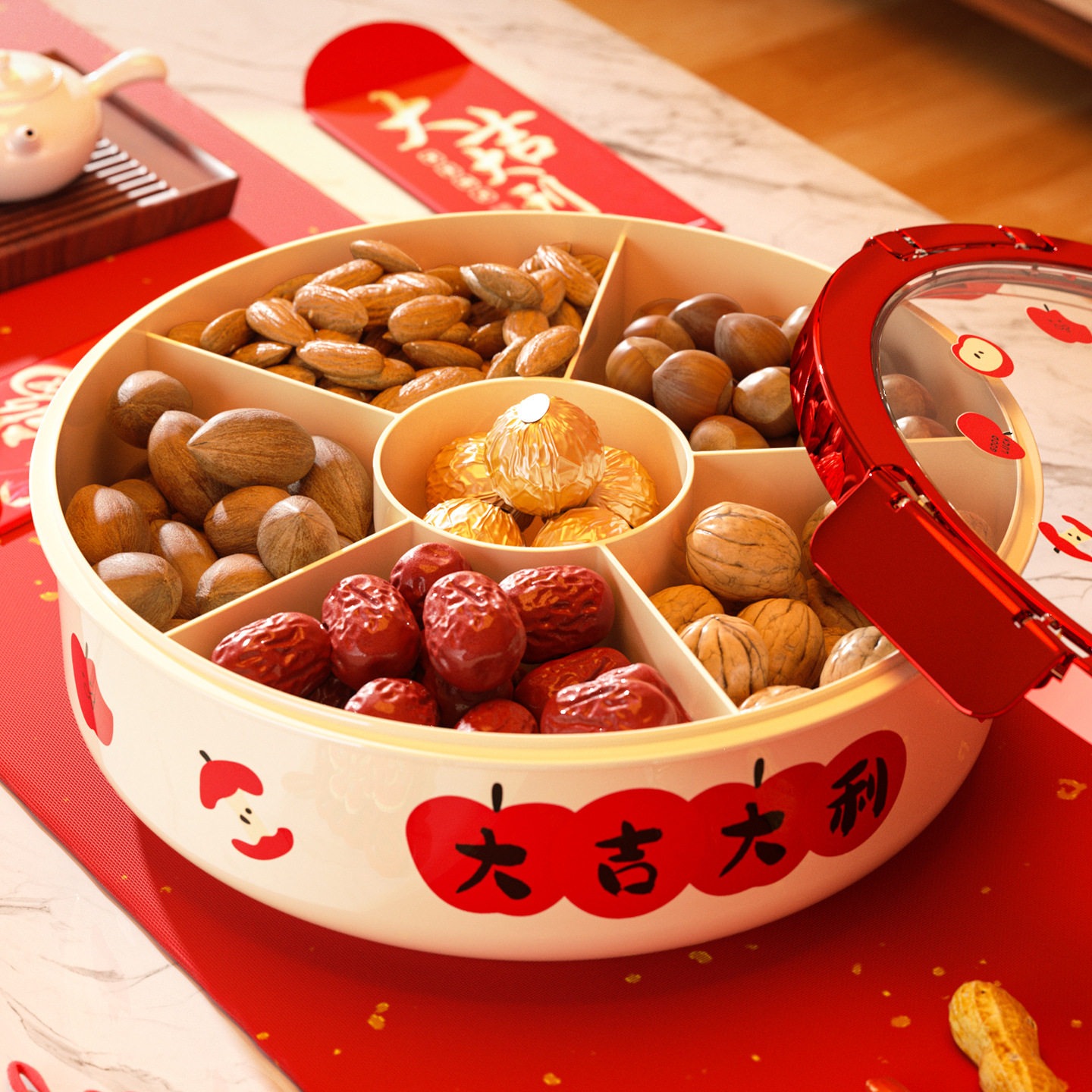 果盘高端精致高颜值现代简约新年轻奢分格旋转客厅水果干坚果零食