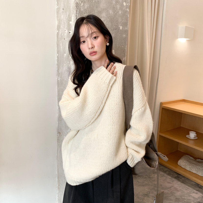 LAS CELULA-慵懒风宽松落肩袖设计感针织保暖毛衣（含50羊毛）820