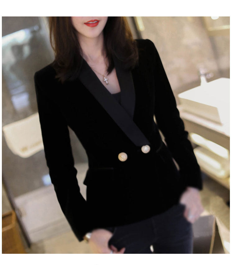 明星同款西装外套女2025春秋新款显瘦百搭丝绒双排扣小香风西服潮