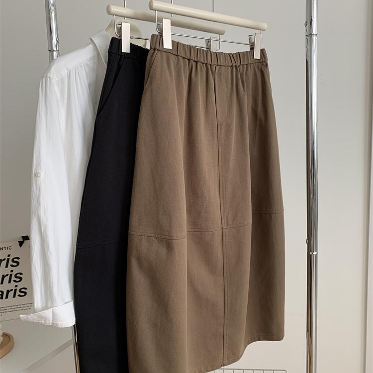 日系复古天丝亚麻拼接半身裙