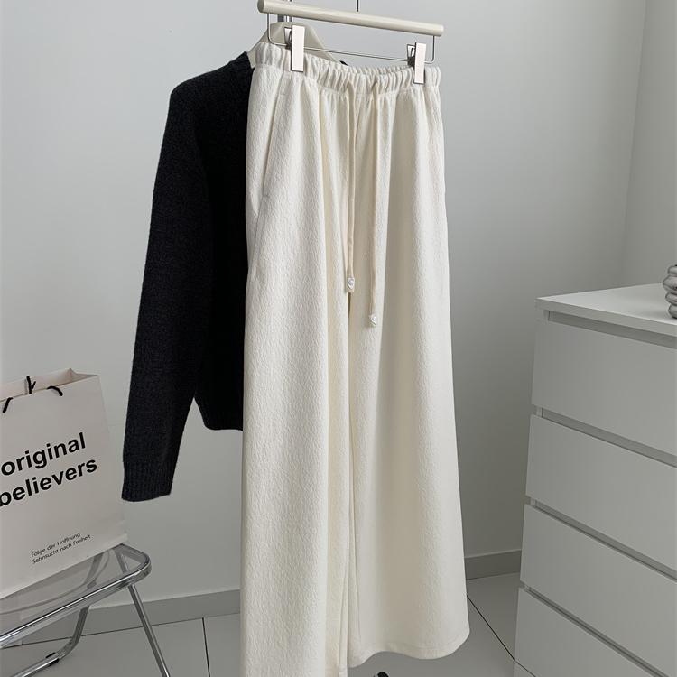 蚕丝羊毛弯刀裤肌理感阔腿裤