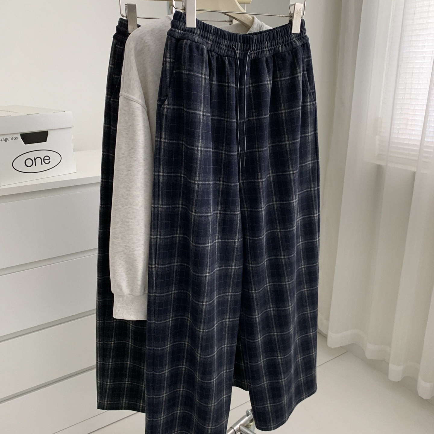 秋冬加厚格子直筒休闲裤