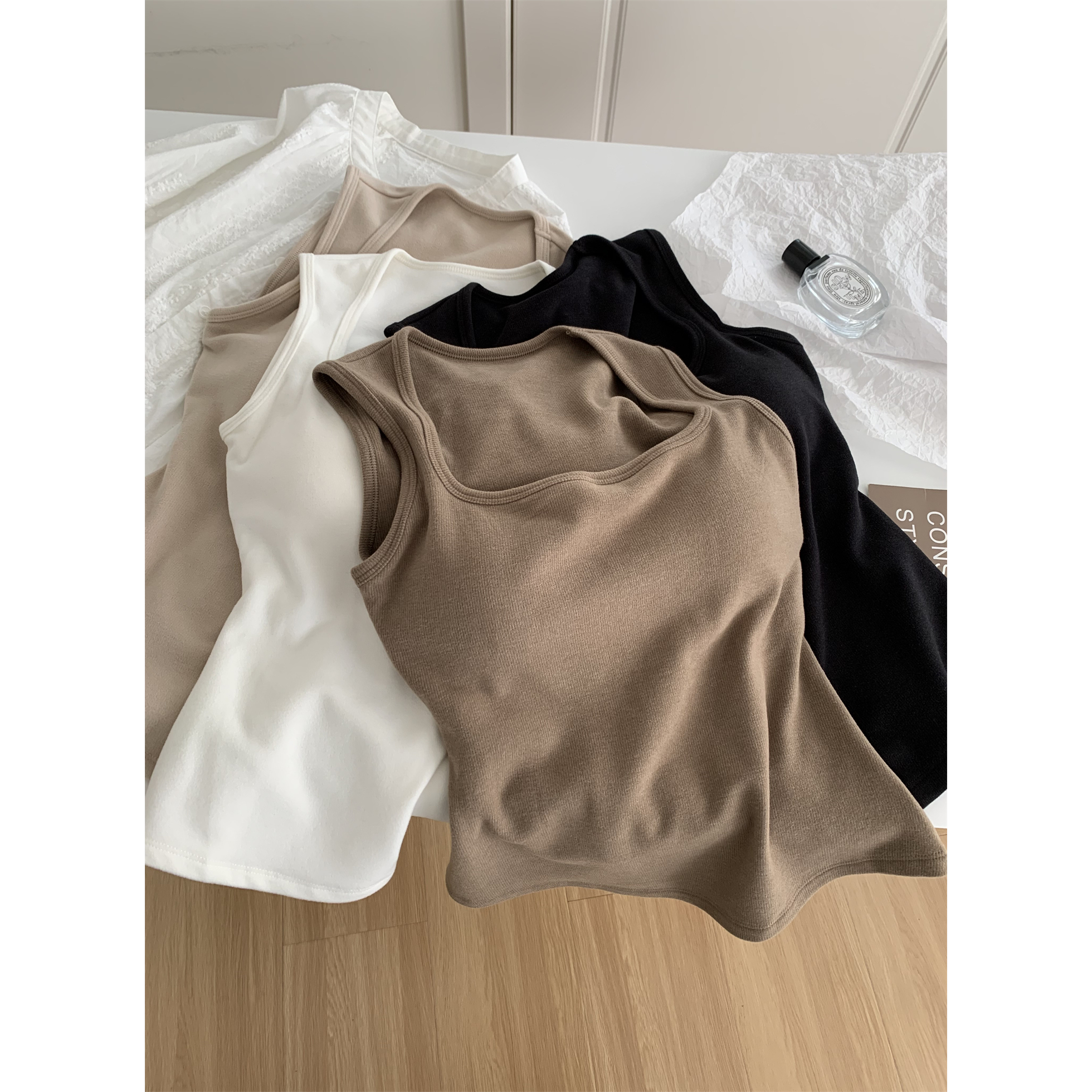 自发热带胸垫U领磨毛背心内衣