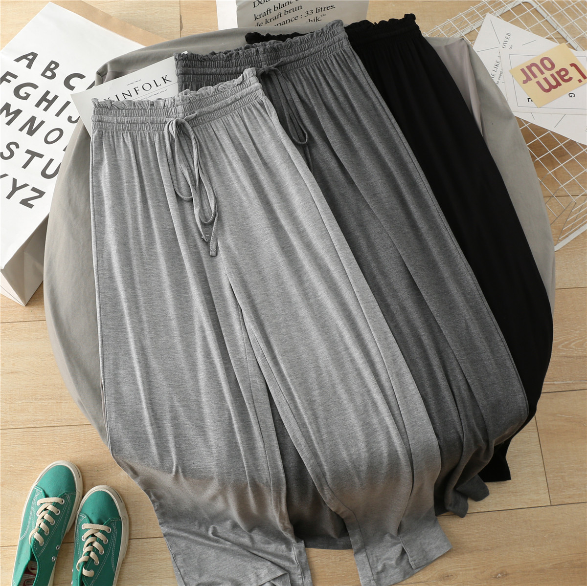 舒适柔软莫代尔高腰垂感阔腿裤