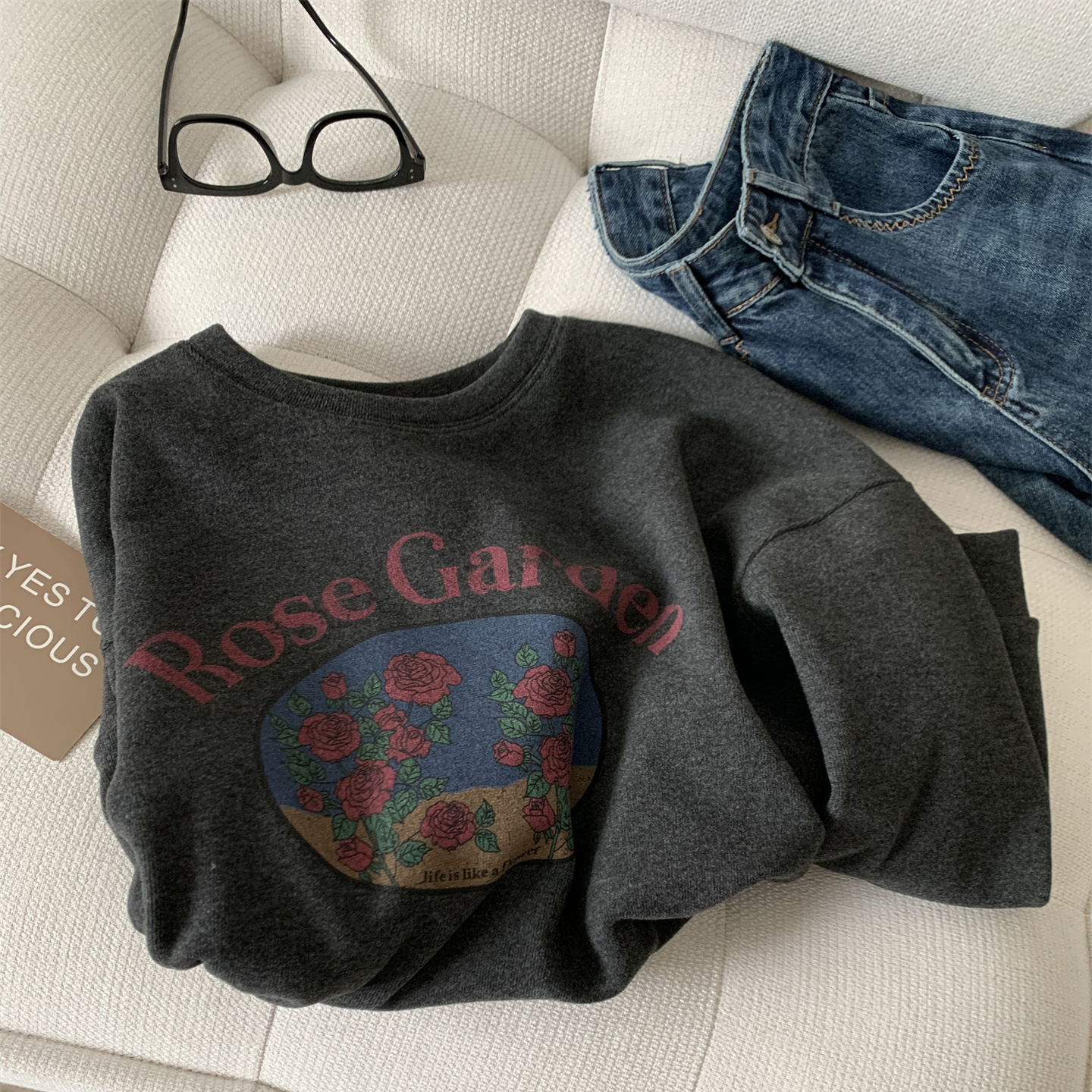 慵懒韩版印花套头加绒卫衣