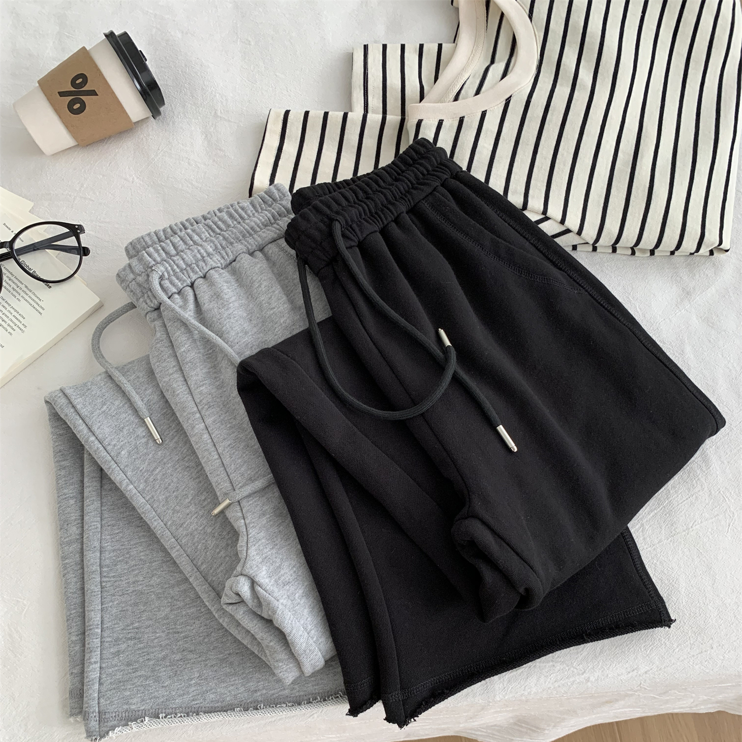 简约韩版毛边直筒休闲卫裤