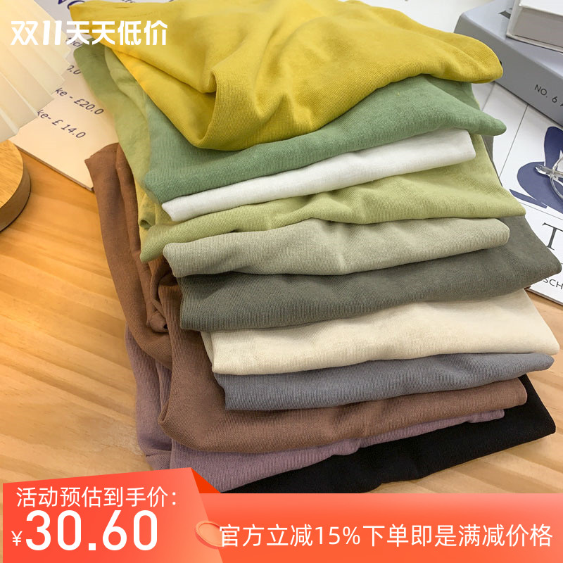 宽松棉麻T恤女夏季韩版圆领显瘦纯色百搭舒适透气竹节棉短袖上衣