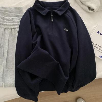 气质显白藏青色半拉链Polo卫衣