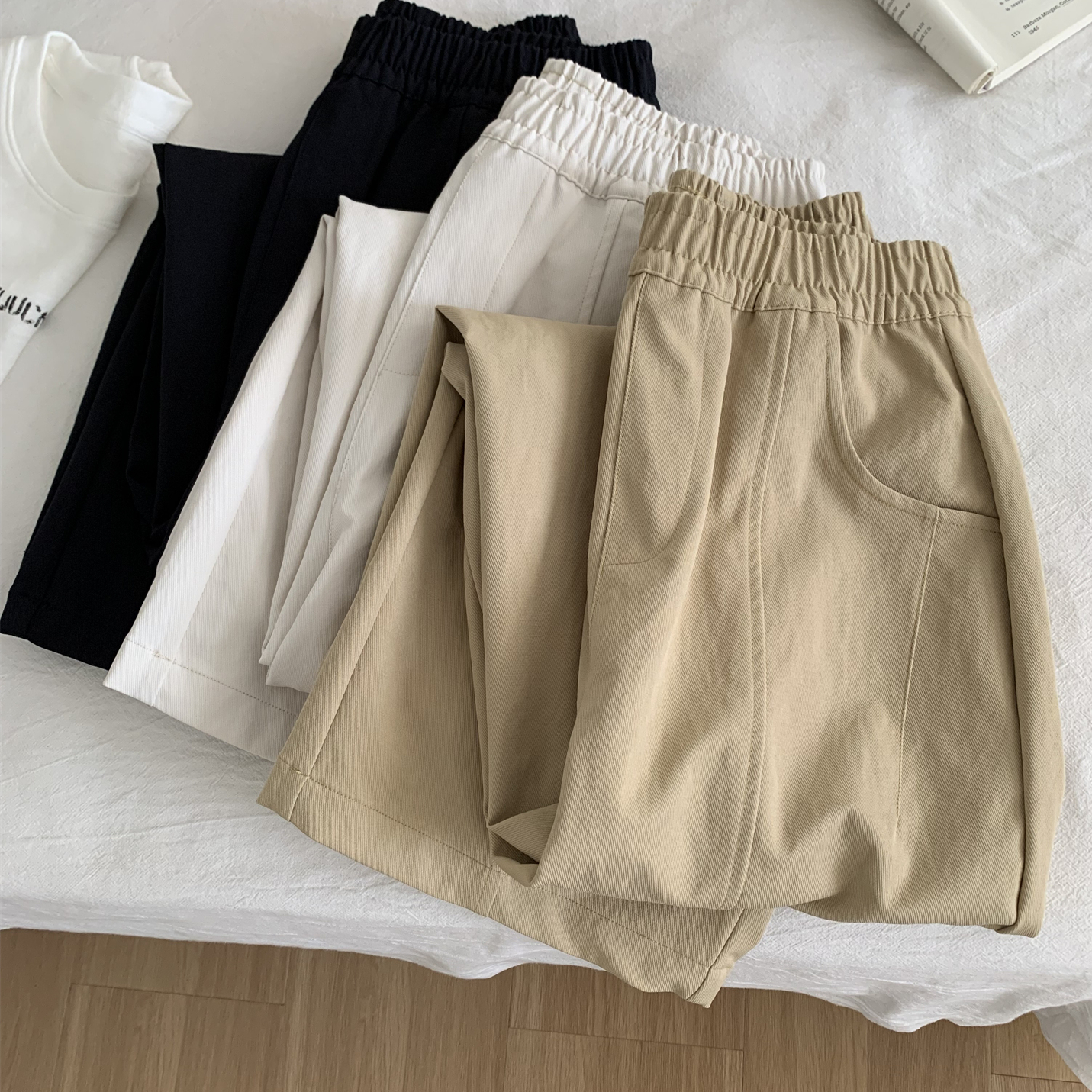 日系复古拼接阔腿九分气球裤