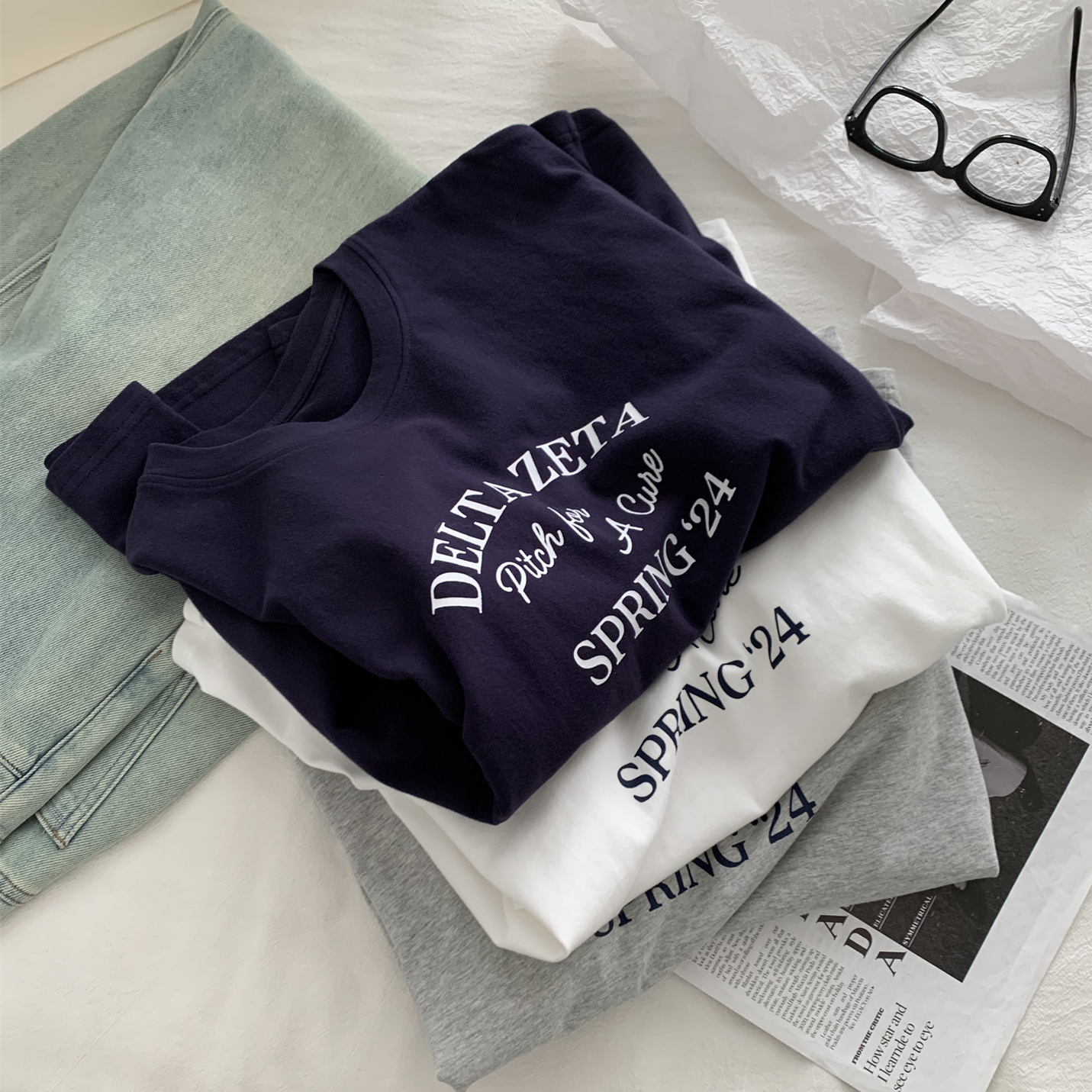 纯棉字母磨毛T恤打底衫