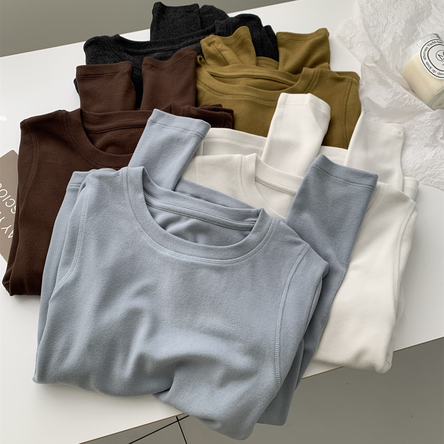 羊绒蛋白加厚拼接修身打底衫