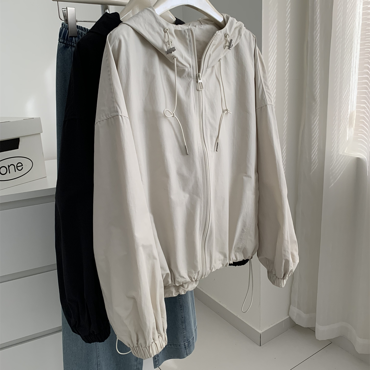 日韩风宽松连帽冲锋衣外套