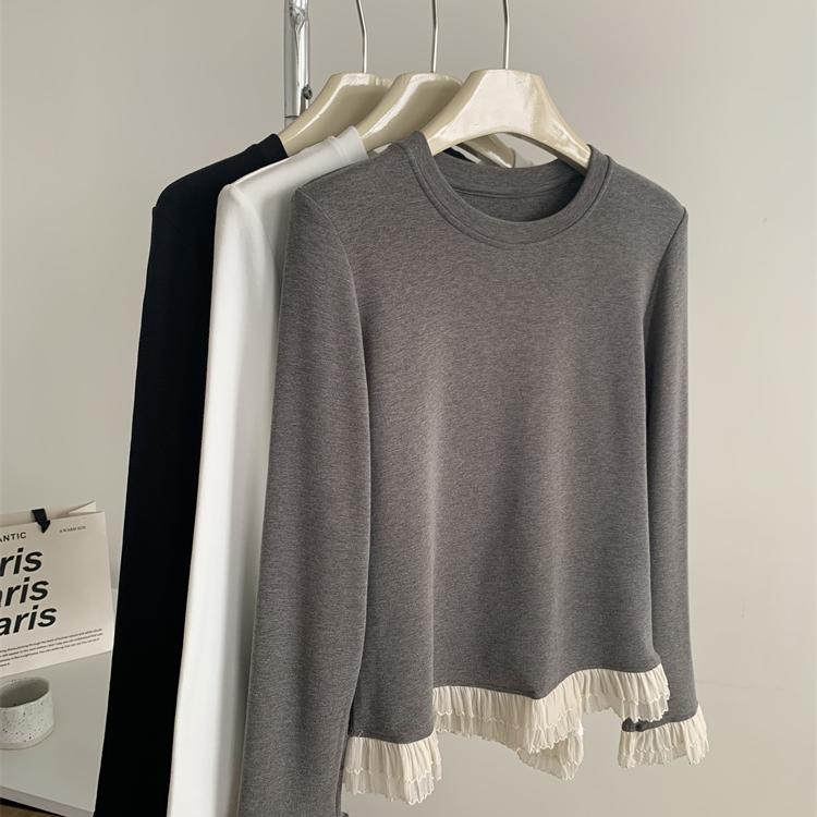 温柔复古拼接花边长袖T恤