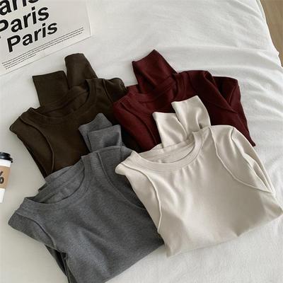 基础款纯色圆领保暖T恤打底衫