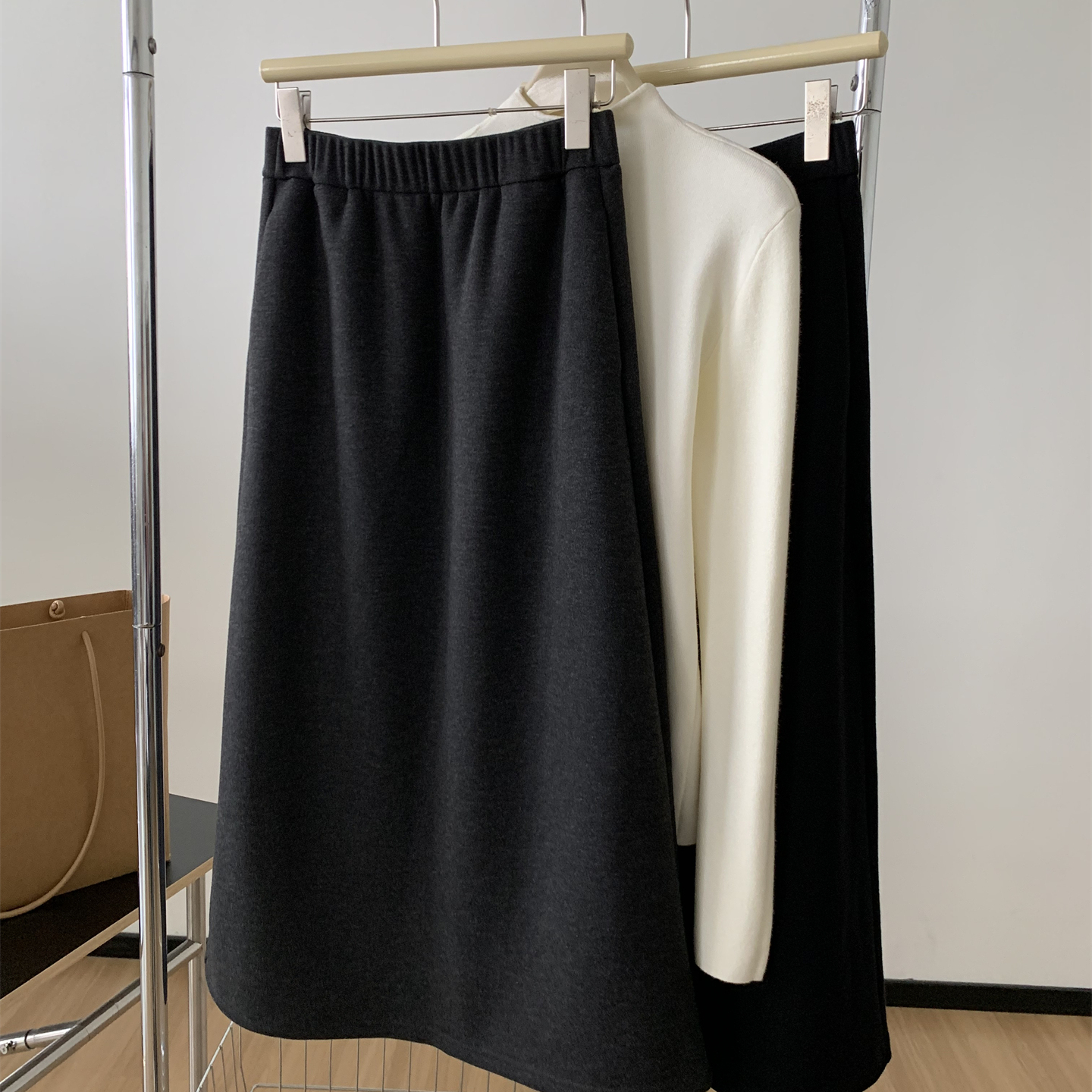 秋冬加厚绵羊毛A字毛呢伞裙