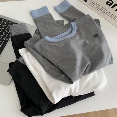 简约韩版拼色圆领钉扣打底衫