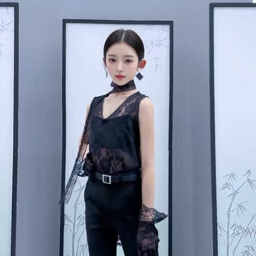 儿童模特形体走秀潮服女童酷潮服高端车模T台服装黑色套装演出服