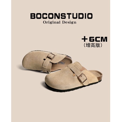 限时78~真皮勃肯鞋女春夏季新款外穿足弓支撑博肯厚底增高半拖鞋