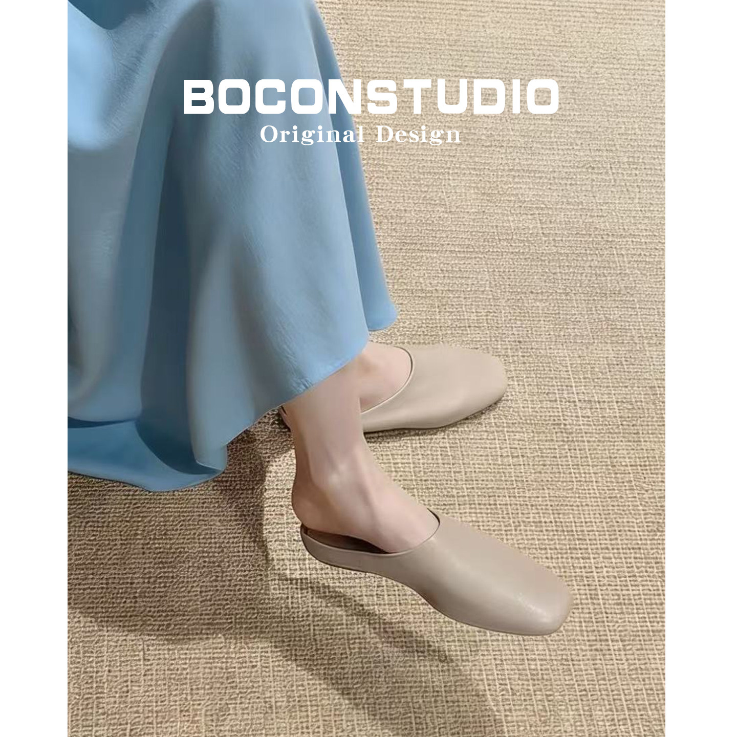 羊皮版~包头拖鞋一脚蹬软面女春夏外穿半拖鞋方头平底真皮穆勒鞋