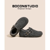 毛毡勃肯鞋 女冬季 灰色加绒毛毛鞋 格雷风 东北棉鞋 厚底保暖雪地靴