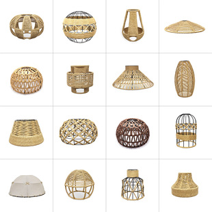 手工纸绳麻绳灯罩灯壳 奶油风清新民宿原木卧室日式吊灯罩DIY玄关