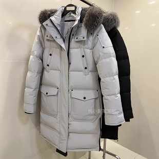 加厚保暖加拿大款que剪刀中长款羽绒服男女情侣银狐毛领滑雪外套
