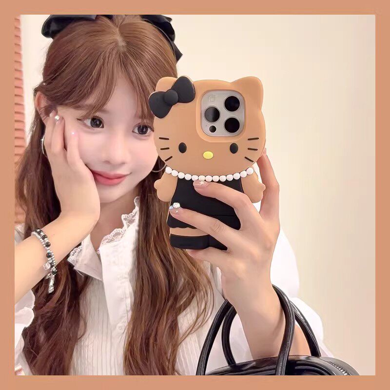 立体HelloKitty猫适用苹果17promax手机壳15Pro少女心iPhone14/13pro创意小众16pm可爱高级感硅胶防摔保护套