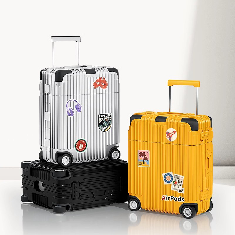 原创潮牌行李箱适用苹果AirPods4代保护套airpodspro3耳机壳AirPods2/1代简约电镀airpods3个性防摔保护壳