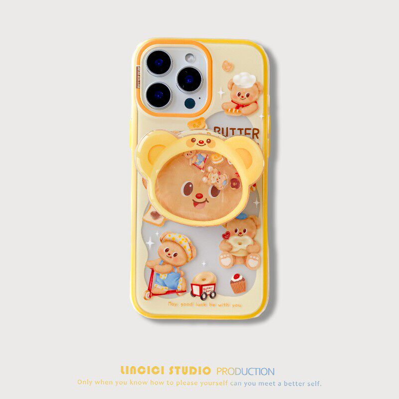 磁吸可爱黄油小熊支架适用苹果17promax手机壳15pro创意高级感iPhone14/13Pro超好看的16pm女大孔软壳保护套