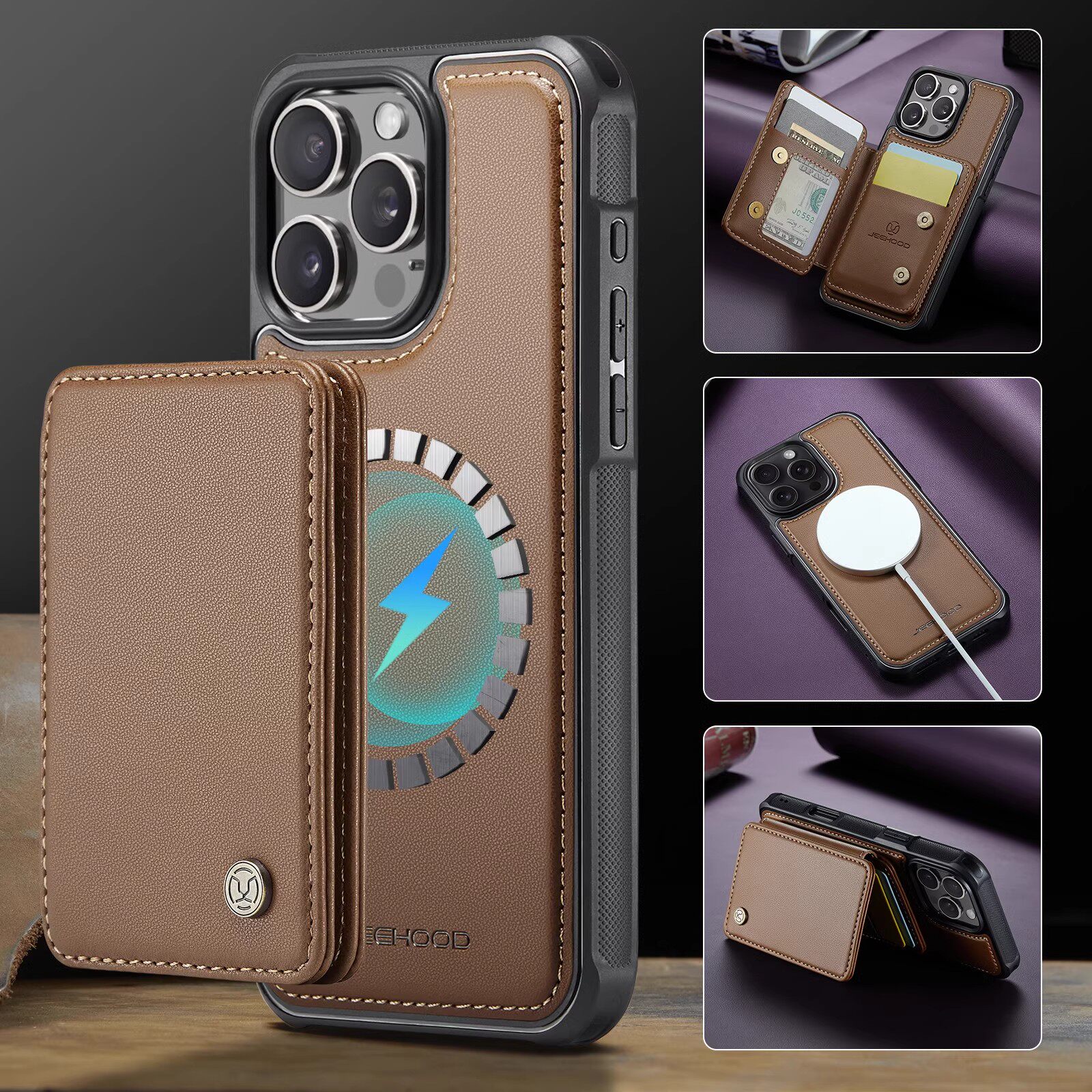 卡包magsafe磁吸适用苹果17promax手机壳16plus无线充电带支架iPhone14/13/12Pro高级感15pro商务17air保护套