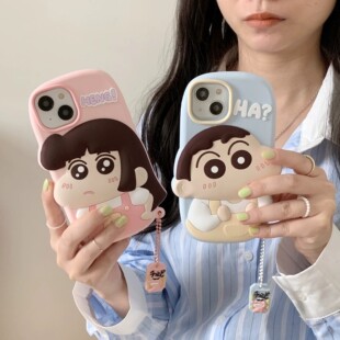 趣味立体蜡笔小新适用苹果17promax手机壳16pro带挂坠iPhone15/14/13Pro高级感17pm液态硅胶16超火防摔保护套