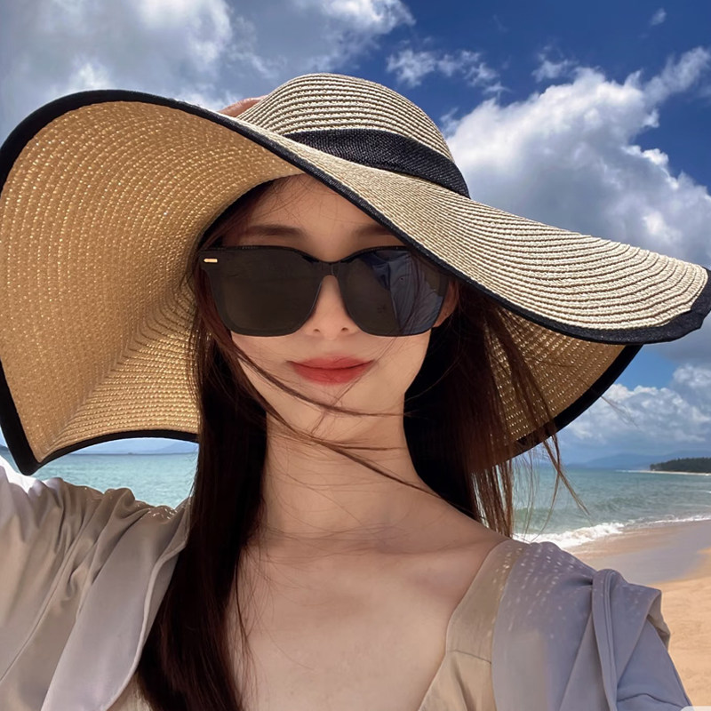 2026新款大帽檐草帽女生夏季海边度假防晒遮阳帽旅游沙滩草编帽子