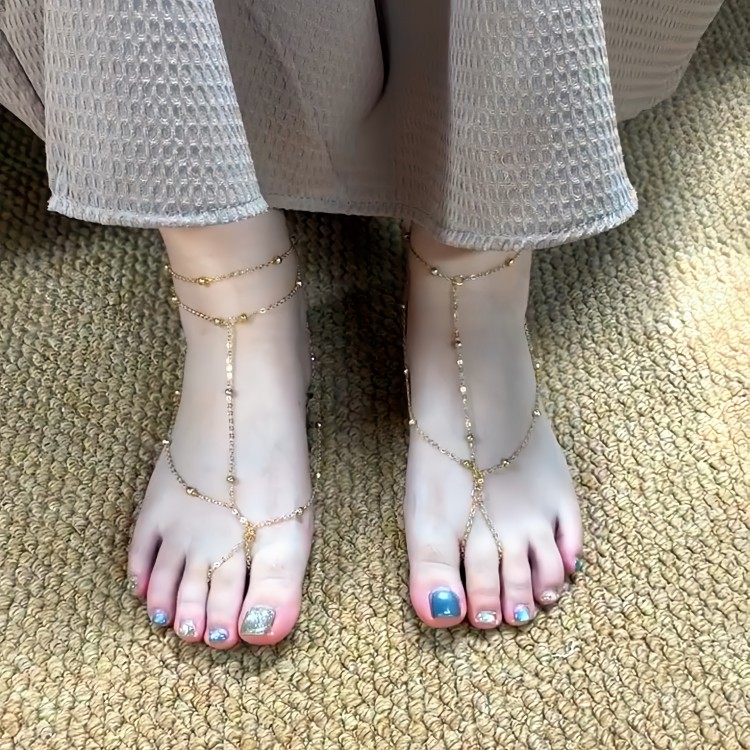 性感辣妹圆珠脚链欧美波西米亚度假风沙滩连指脚链配饰anklet脚环