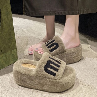 【8厘米增高】厚底毛毛拖鞋女外穿小香仙女风秋冬季新款毛绒拖鞋
