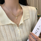 网红气质复古珍珠项链女小众设计双层叠戴流苏颈链锁骨链配饰C159