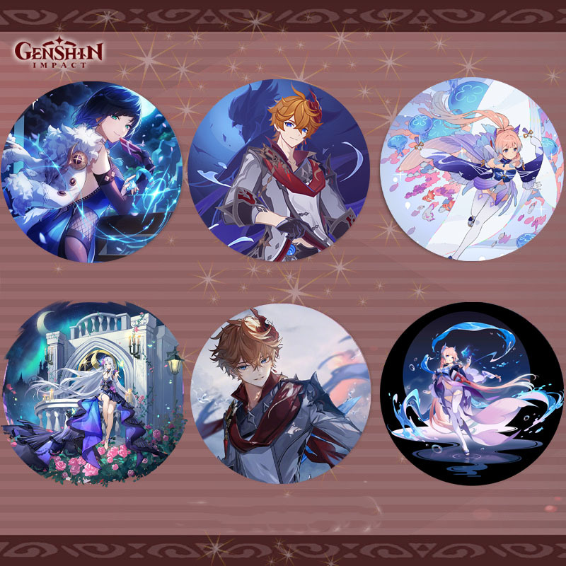 【艾漫】原神周边达达利亚夜蓝珊瑚徽章大吧唧双闪马口铁胸针75mm