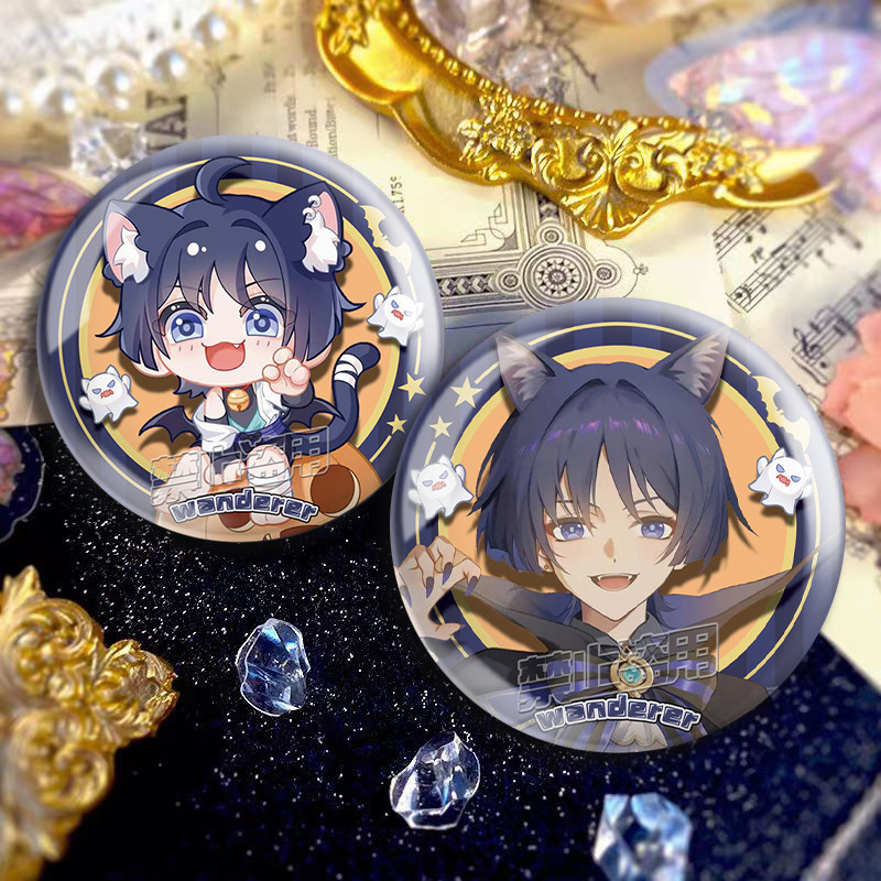 国崩散兵万圣节同人双闪吧唧流浪者游戏周边谷子马口铁镭射徽章女