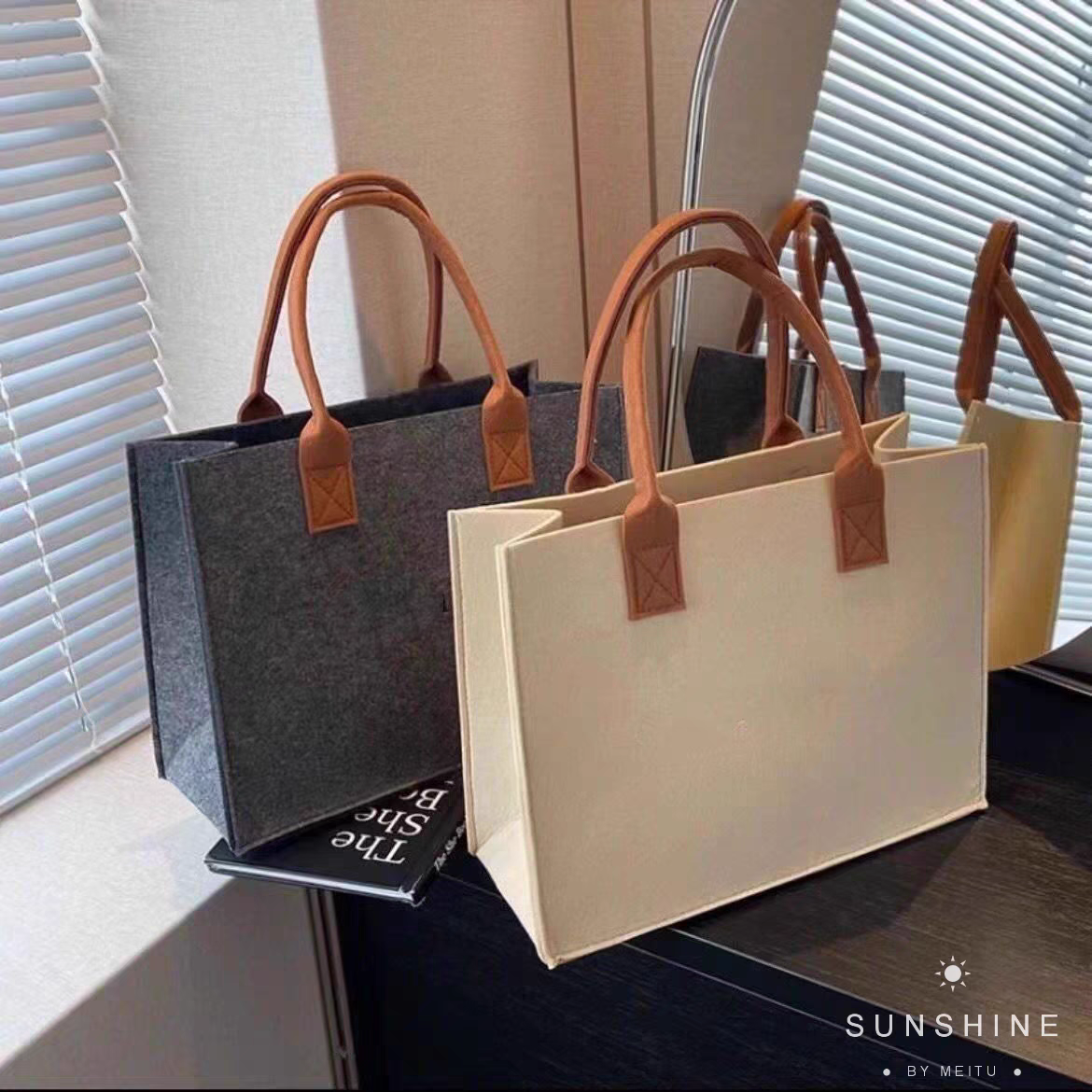 纯色裸包加厚简约单肩手提毛毡包